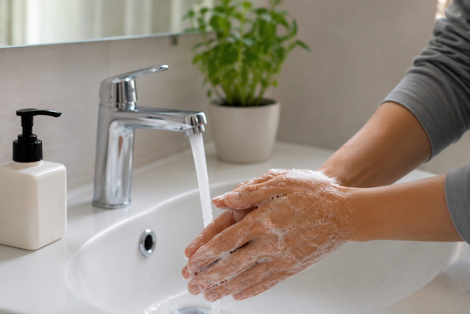 Homme se lavant les mains de manière compulsive, illustrant un TOC de contamination